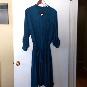 Lane Bryant Dark Teal Lightweight Polyester Shirt Dress Size 18 NWT